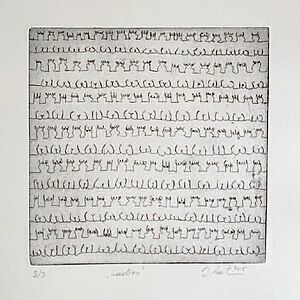 Ausschnitte weibliche Oberkörper von vorne nebeneinander gezeichnet bilden eine Zeile, im Wechsel mit weiblichen Oberkörpern von hinten nebeneinander gezeichnet ebenfalls wie eine Zeile.
